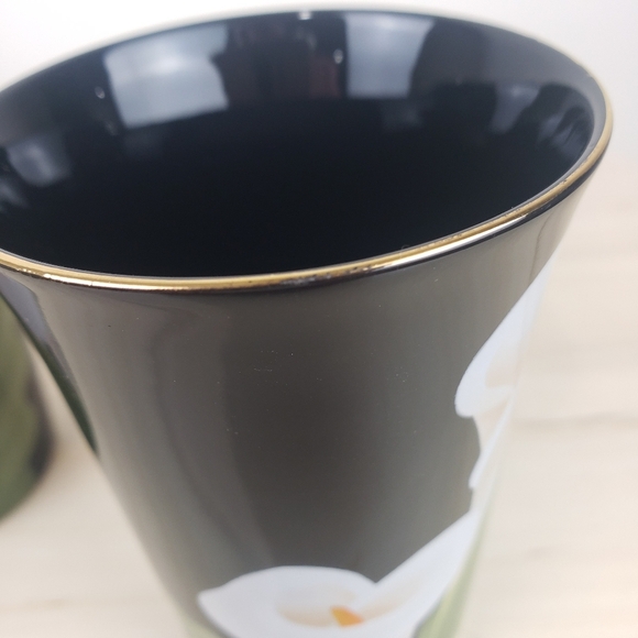 Vintage Otagiri Cup Set Calla Lily Black Gold Rim Classic Japanese Retro - Picture 6 of 9